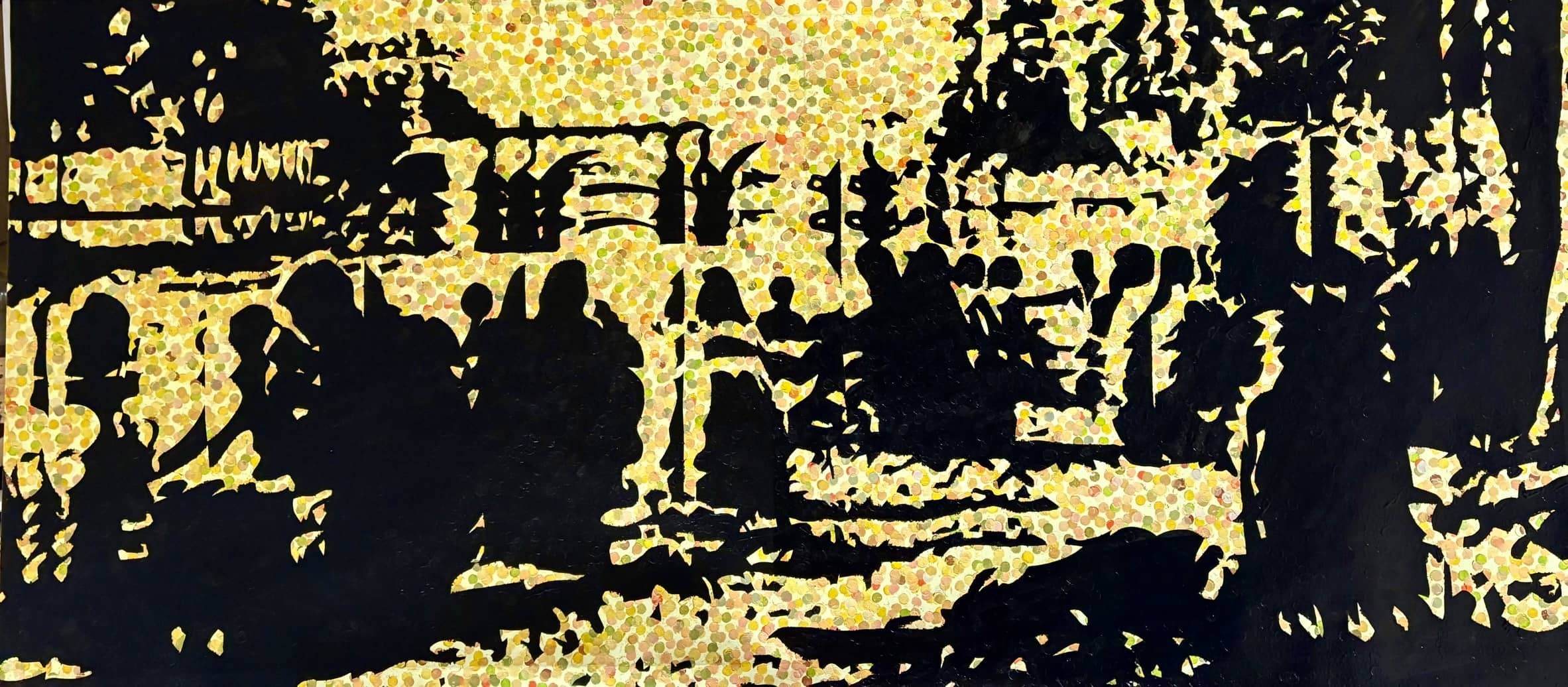 image6 Kontrastreiche schwarz-gelbe Szene mit architektonischen Silhouetten und spiegelnder Wasserfläche.